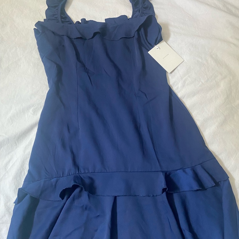Avantlook Navy Dress with Ruffle Accents